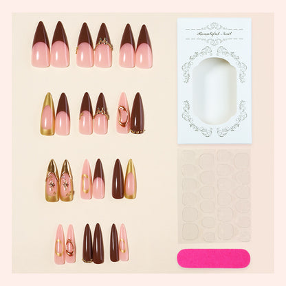 Elegant Decorative Press-On Nail Set with Gold Accents Acalora
