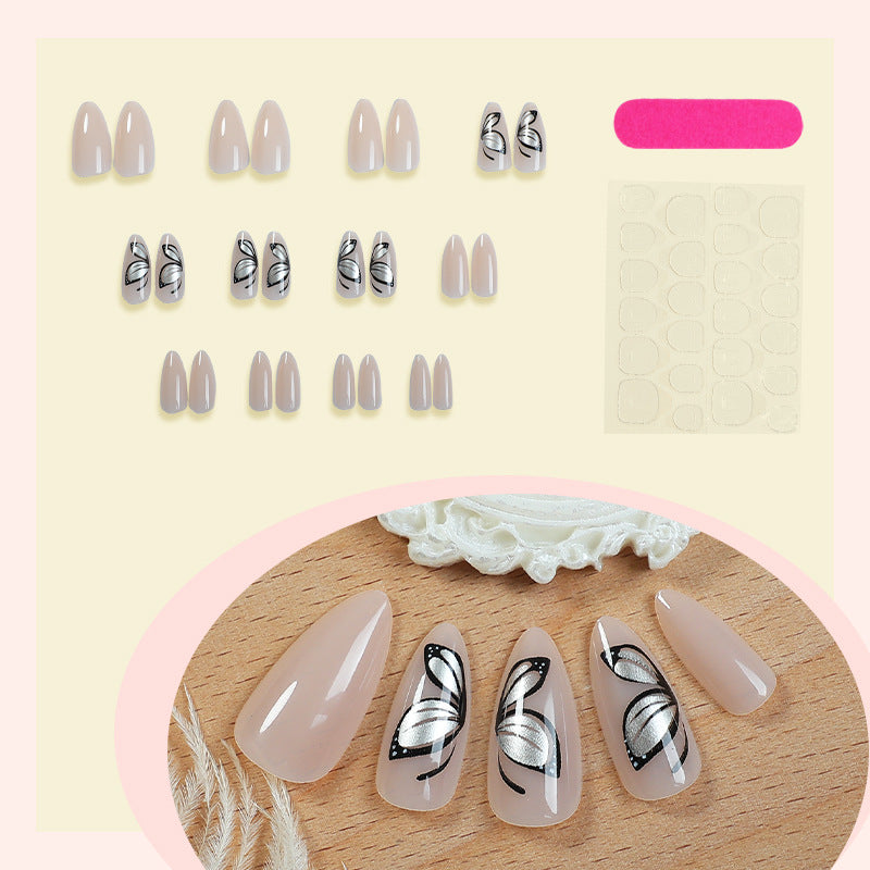 Artistic Press-On Nail Set with Elegant Butterfly Design Acalora