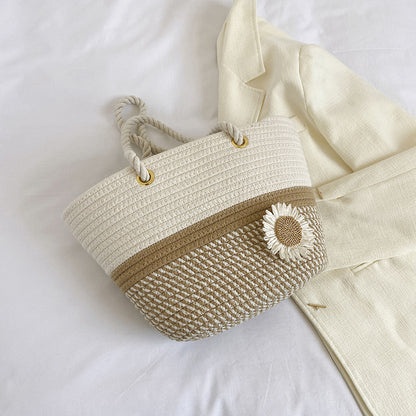 Handcrafted Floral Detail Straw Tote Bag Acalora