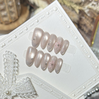 Elegant Floral Accented Press-On Nails Acalora