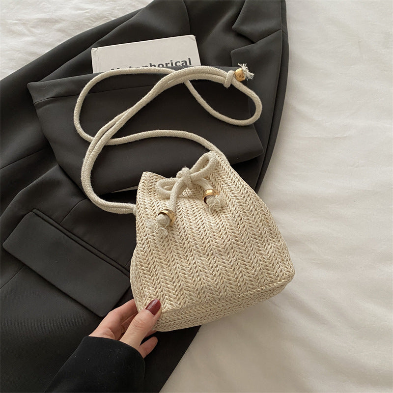 Bohemian Straw Bucket Bag Acalora