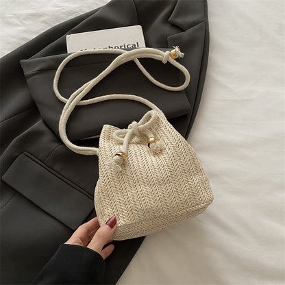 Bohemian Straw Bucket Bag Acalora