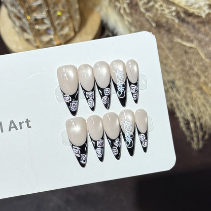 Floral and Glossy Press-On Nail Set Acalora