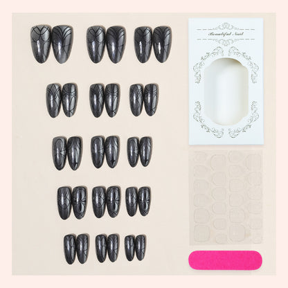 Decorative Press-On Nail Set with Artistic Spider Design Acalora