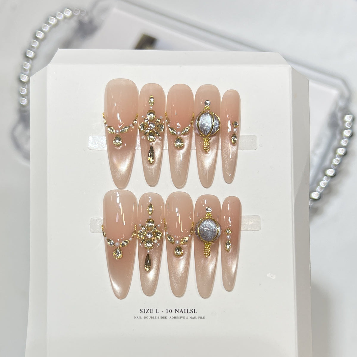 Artistic Press-On Nail Set with Elegant Floral Design Acalora