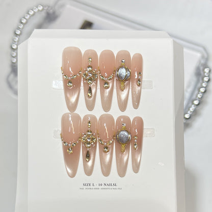 Premium Press-On Nail Art Set with Elegant Heart & Leaf Design Acalora