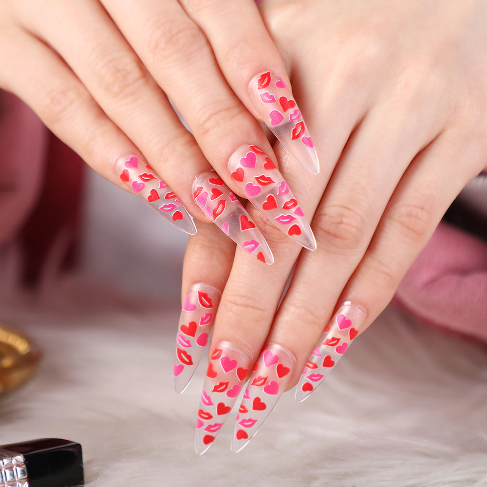 Artificial nails with romantic lip and heart designs Acalora