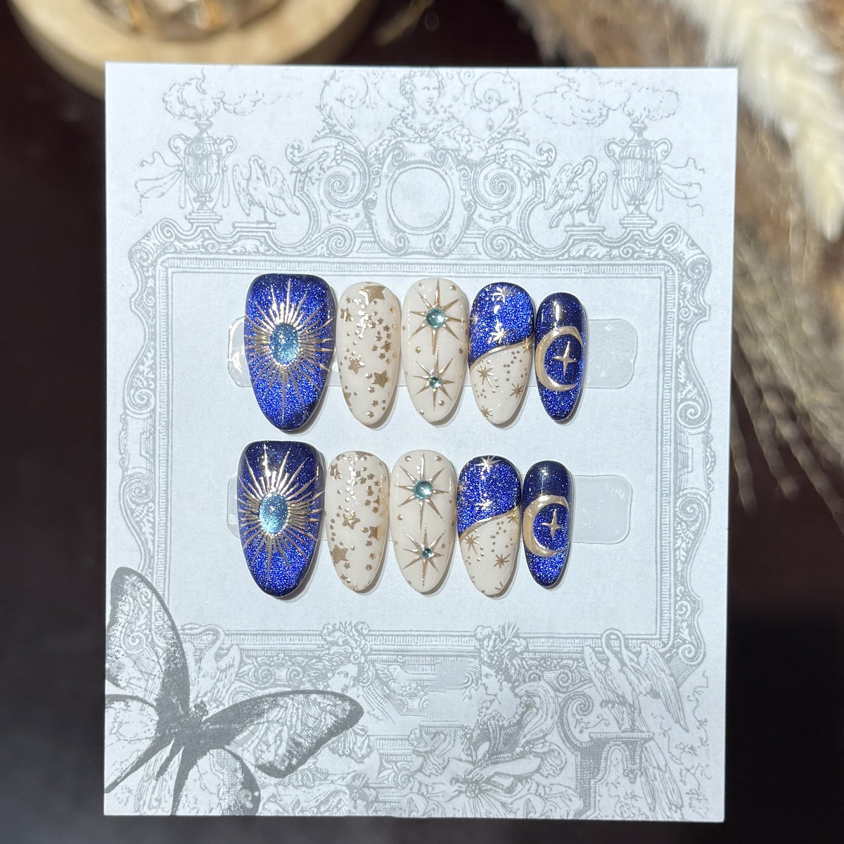 Decorative Press-On Nail Set with Celestial Accents Acalora