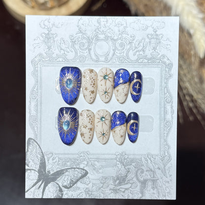 Decorative Press-On Nail Set with Celestial Accents Acalora