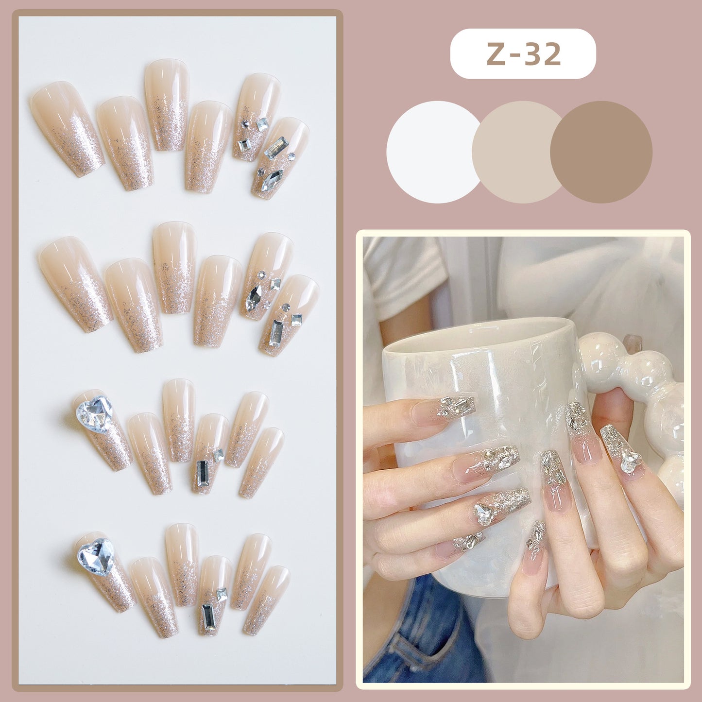 Sparkling Rhinestone Press-On Nail Set Acalora