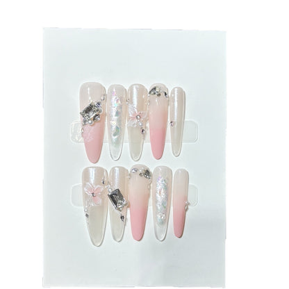 Elegant Stiletto Press-On Nail Art Set with Decorative Floral Accents Acalora
