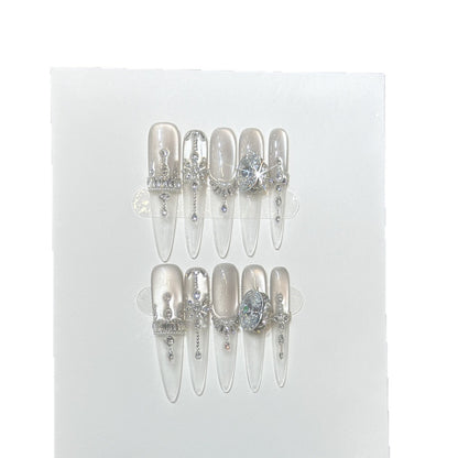 Premium Rhinestone-Embellished Press-On Nail Set Acalora