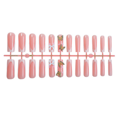 Decorative Press-On Nail Set with Floral and Butterfly Accents Acalora