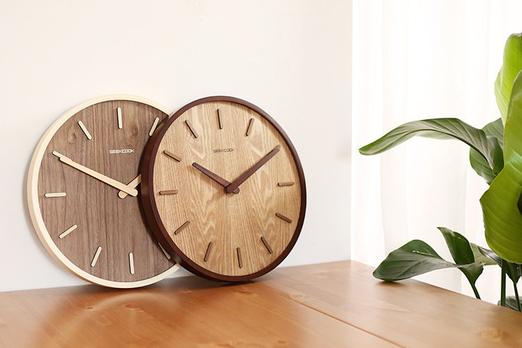 Minimalist silent wood wall clock 12 inch