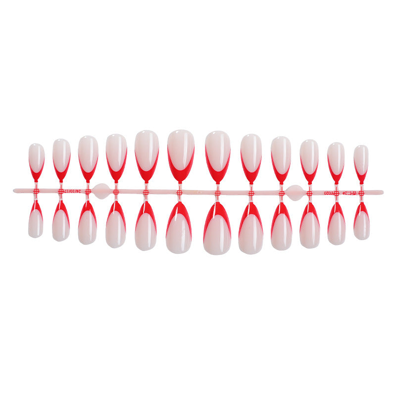 Decorative Press-On Nail Art Set with Elegant Red and White Design Acalora