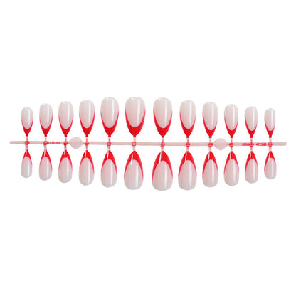 Decorative Press-On Nail Art Set with Elegant Red and White Design Acalora