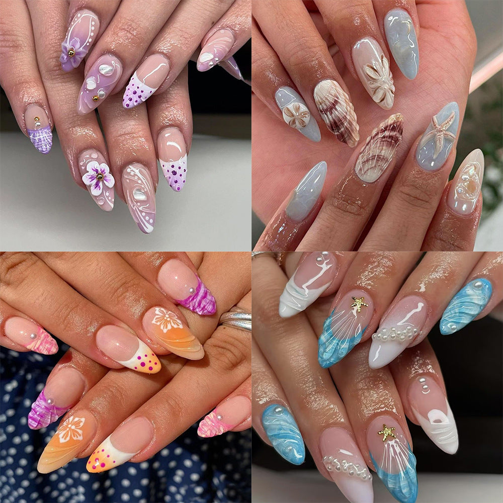 Nail art set with floral patterns and ombre effects Acalora