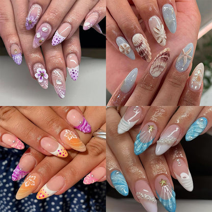 Nail art set with floral patterns and ombre effects Acalora