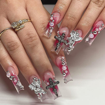Decorative Nail Art Press-On Nails Set with Elegant Gem Accents Acalora