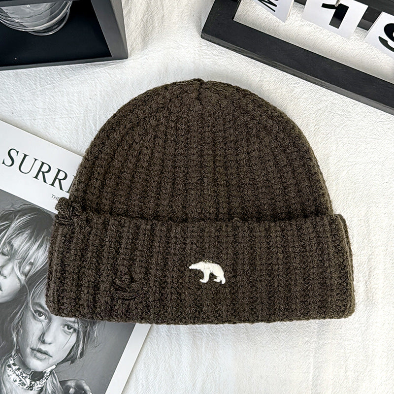 Thick Knit Bear Patch Beanie