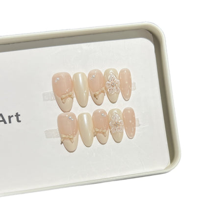 Decorative Press-On Nail Art Set with Bow and Floral Embellishments Acalora