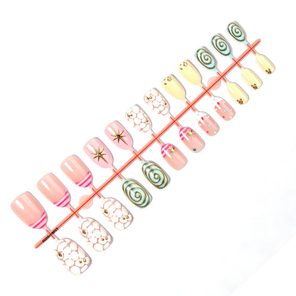 Decorative Press-On Nail Set with Artistic Designs Acalora
