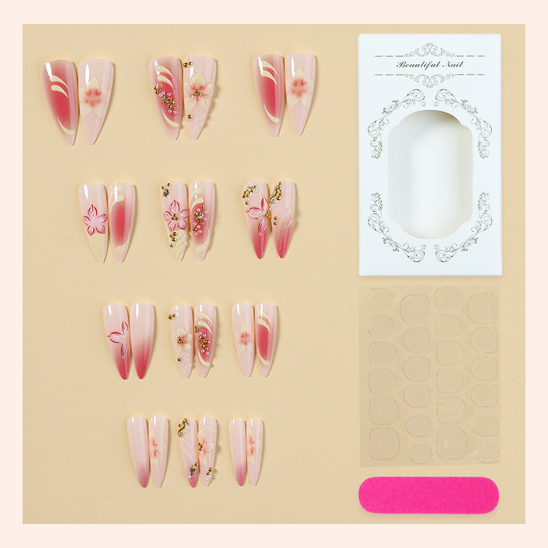 Decorative Stiletto Press-On Nail Art Set with Floral Accents Acalora