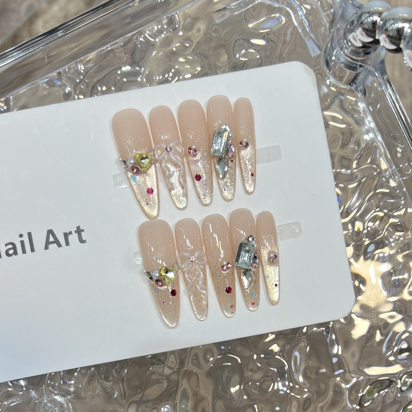 Elegant Stiletto Press-On Nail Set with Decorative Accents Acalora