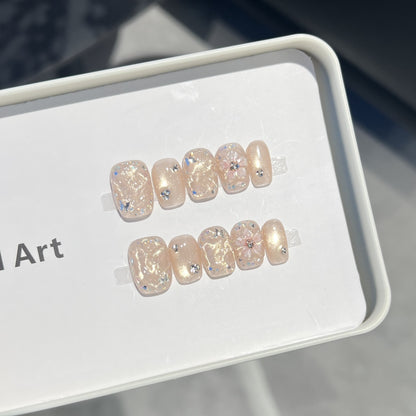 Decorative Floral Press-On Nail Set with Shimmering Accents Acalora