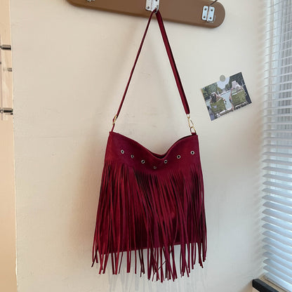Suede Fringe Shoulder Bag Acalora