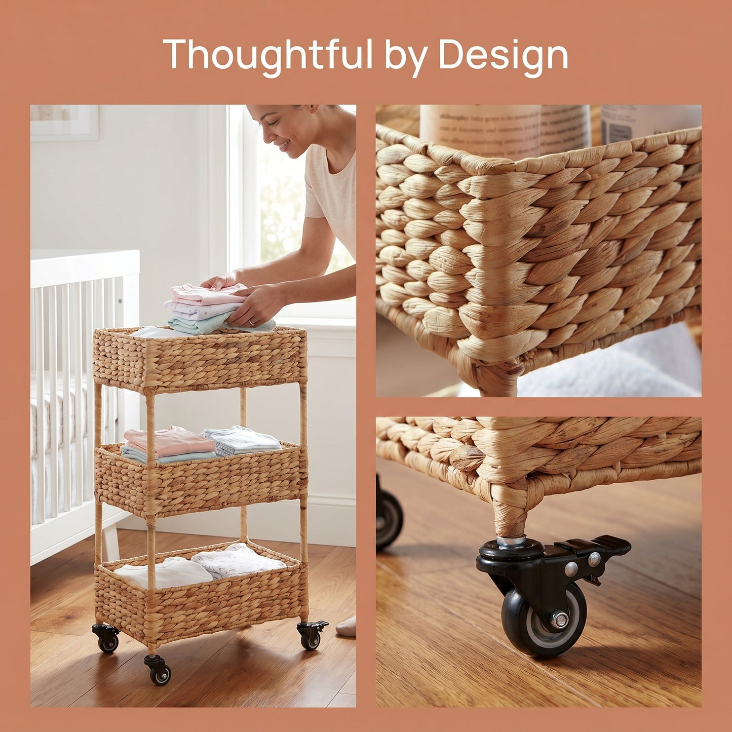 Multi-Tier Woven Storage Cart Acalora