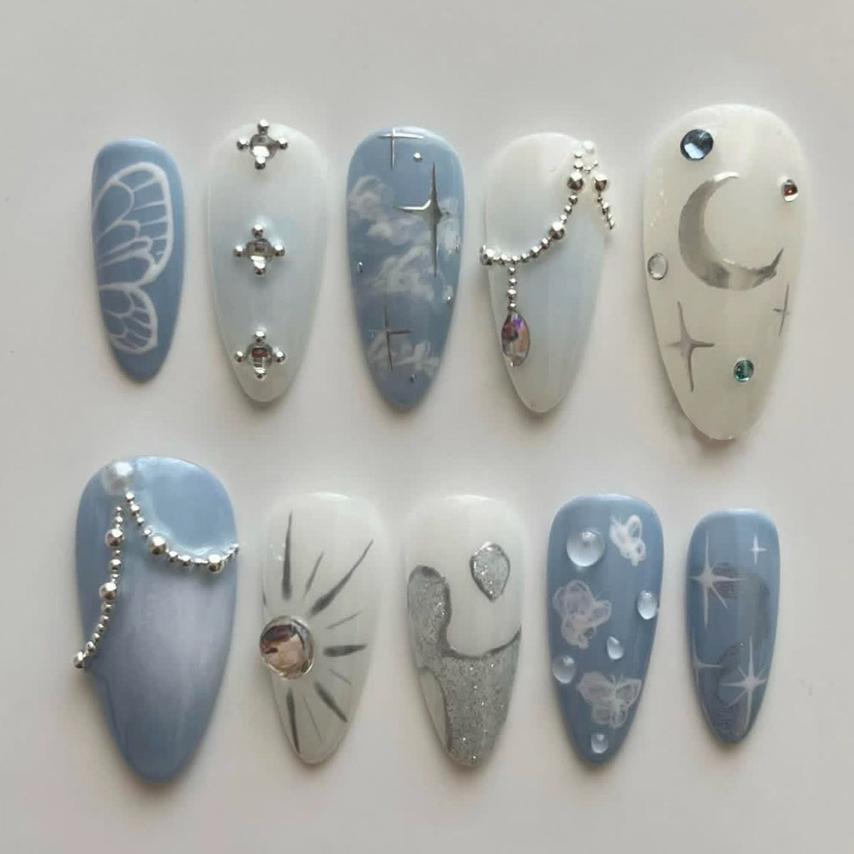 Celestial Design Press-On Nails with Gem Accents Acalora