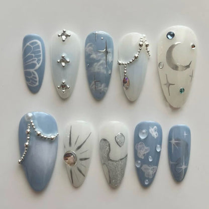 Celestial Design Press-On Nails with Gem Accents Acalora