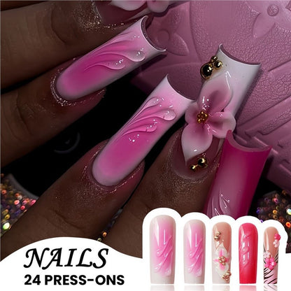 Decorative Floral Press-On Nail Extensions Acalora