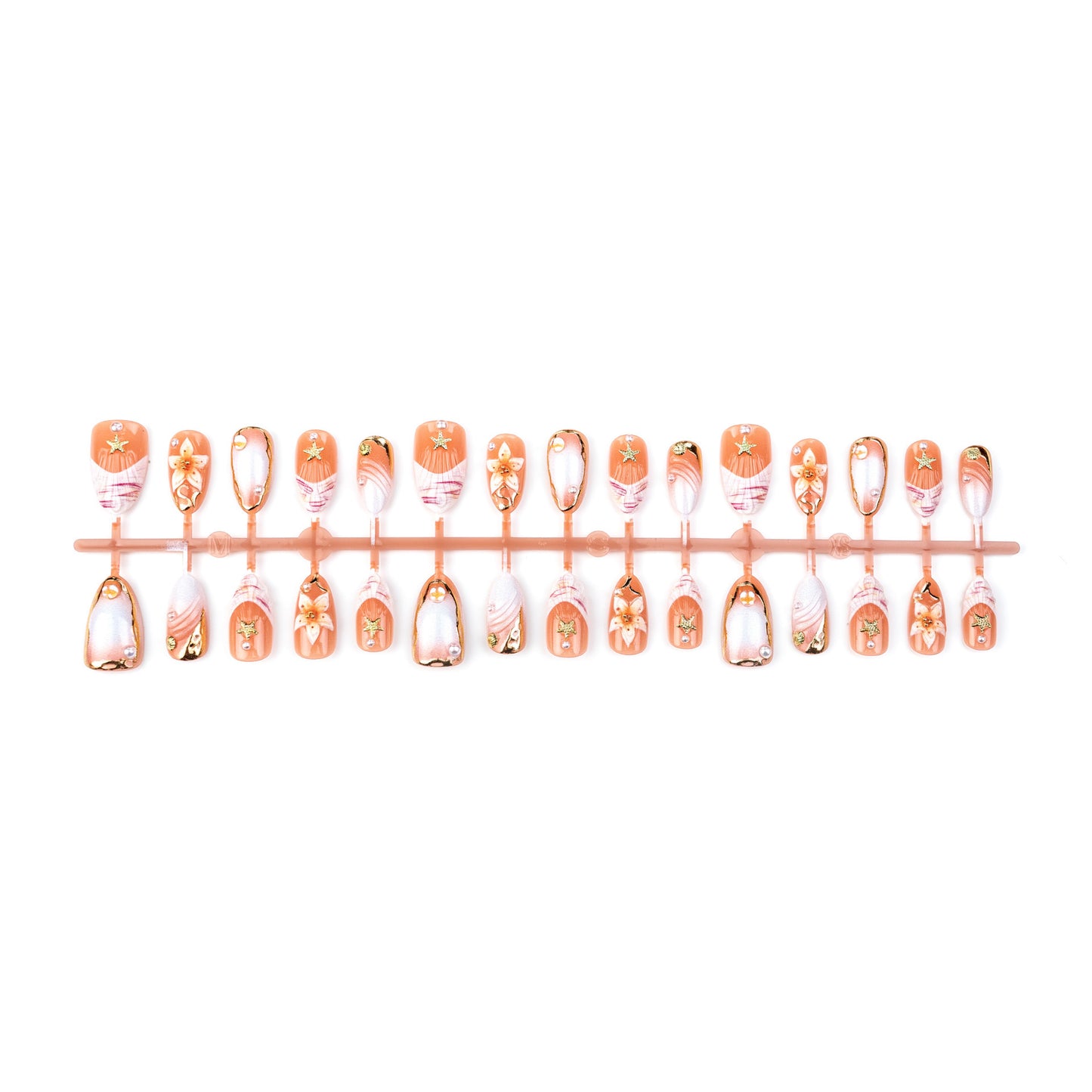 Artificial nail set with delicate flower and glitter decorations Acalora