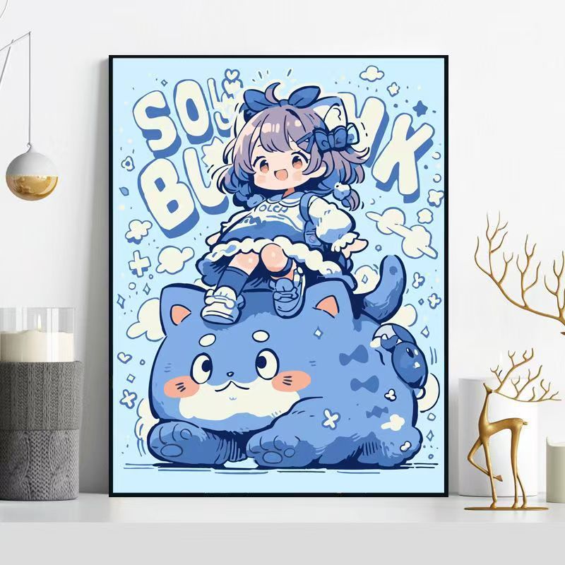 Whimsical Cat-Themed Illustration Wall Art