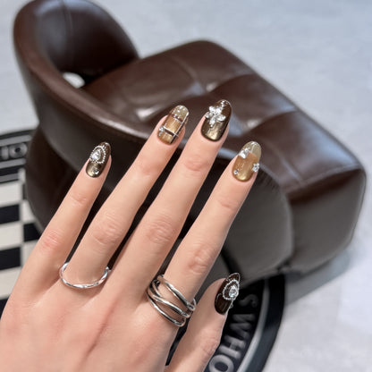 Artistic Stiletto Press-On Nail Set with Luxury Decorative Accents Acalora