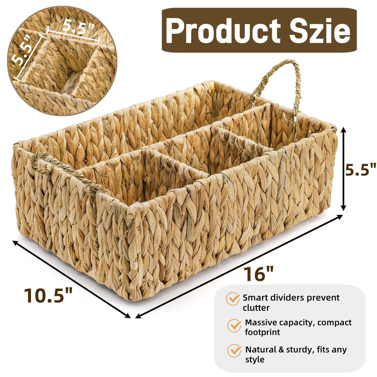 Woven Seagrass Organizer Basket Acalora