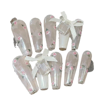 Floral Embellished Press-On Nails Acalora