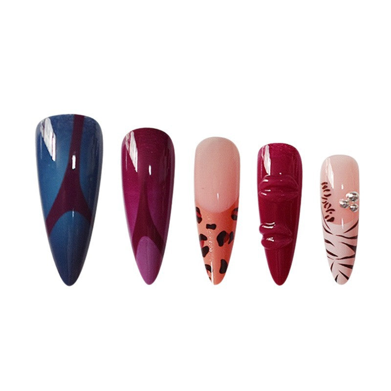 Artistic Stiletto Press-On Nail Art Set with Unique Patterns Acalora