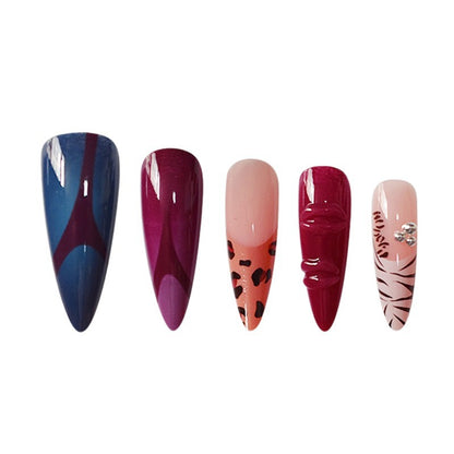 Artistic Stiletto Press-On Nail Art Set with Unique Patterns Acalora