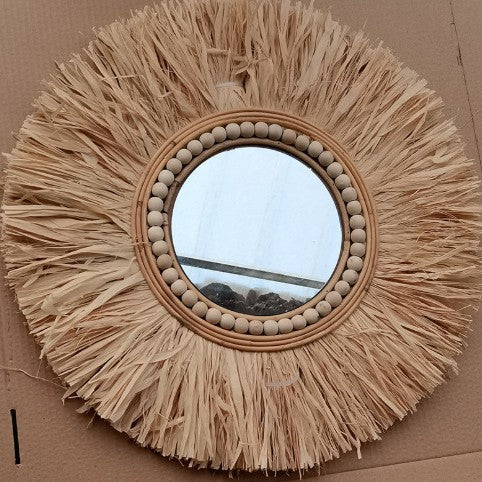 More Elegant Round Wall Mirror Made of Natural Rattan Acalora