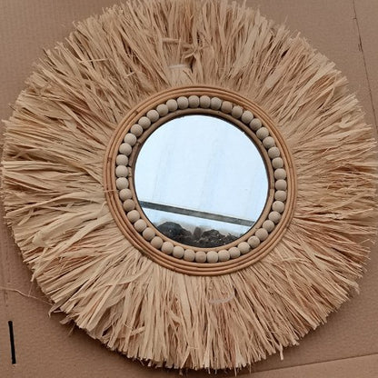 More Elegant Round Wall Mirror Made of Natural Rattan Acalora