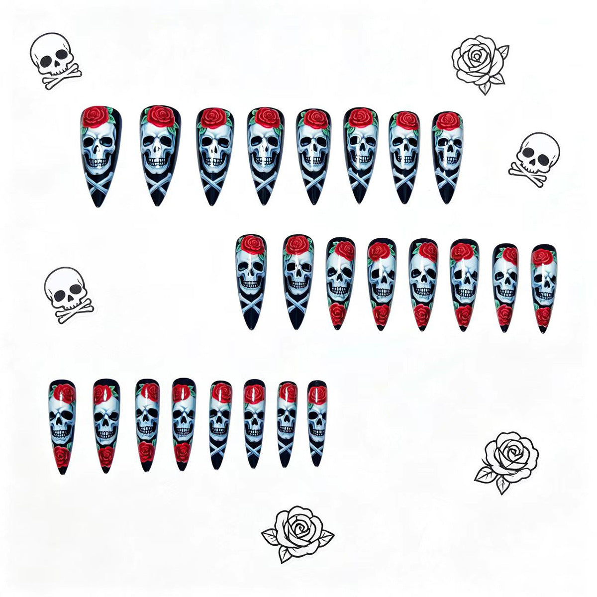 Skulled Floral Nail Art Design Acalora