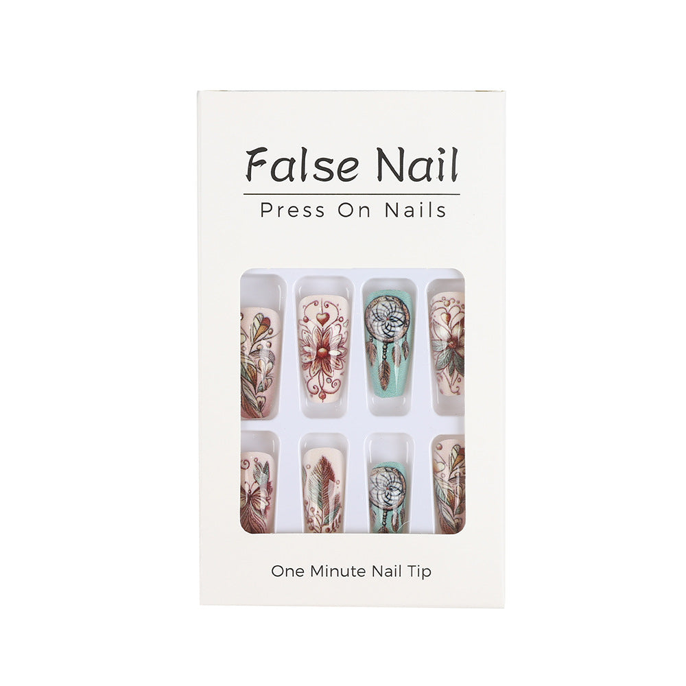 Artificial nails with floral patterns and dreamcatcher motif Acalora
