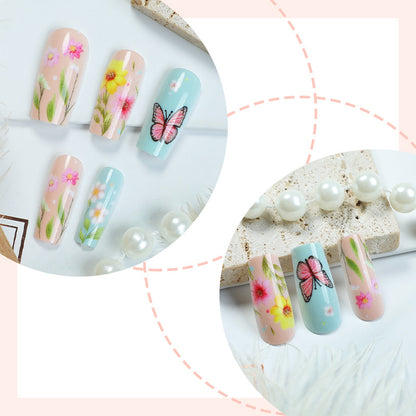 Decorative Press-On Nail Art Set with Floral and Butterfly Designs Acalora