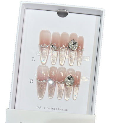 Decorative Stiletto Press-On Nail Art Set with Rhinestone Details Acalora