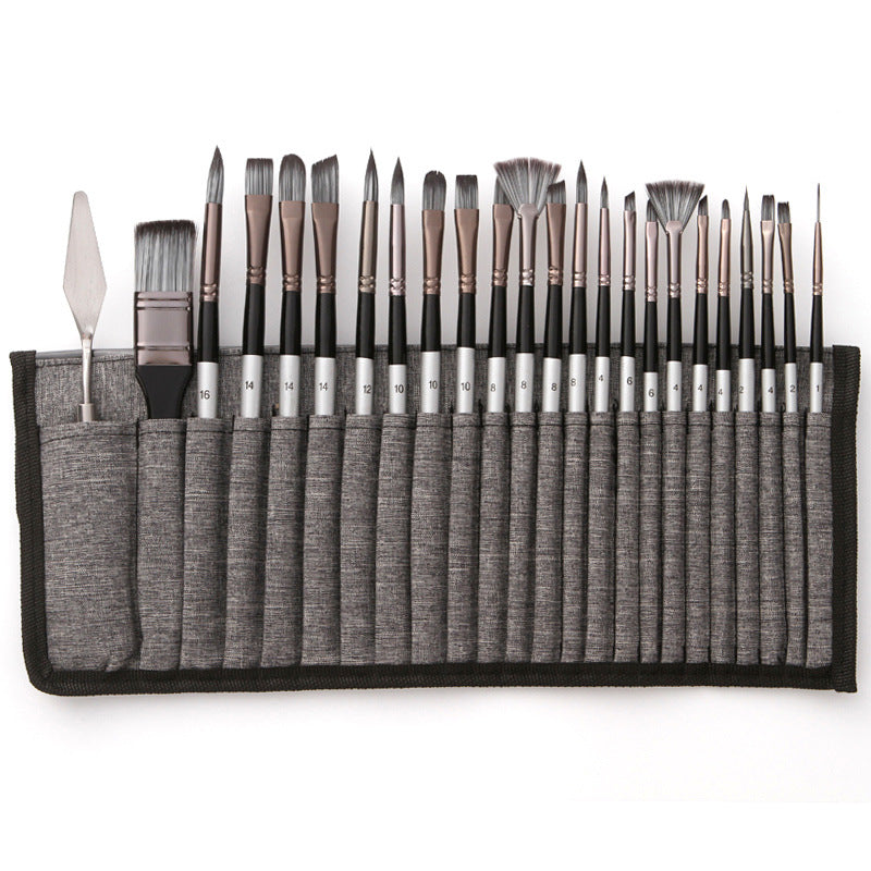 BowLift | Artist Paint Brush Set | 24 Nylon Brushes with 7 Shapes & Palette Knife | Acrylic, Oil & Watercolor