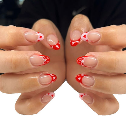 Heart-Themed French Tip Press-On Nails Acalora