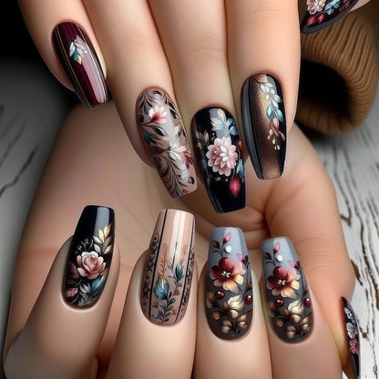 Artificial nails with floral design and luxurious finish Acalora